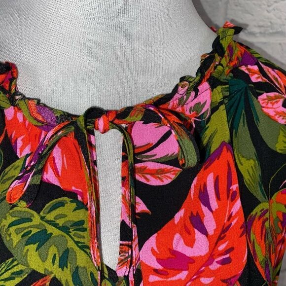 Terra & Sky women 1X 16W-18W tropical print short sleeve peasant top brand new - Picture 4 of 12